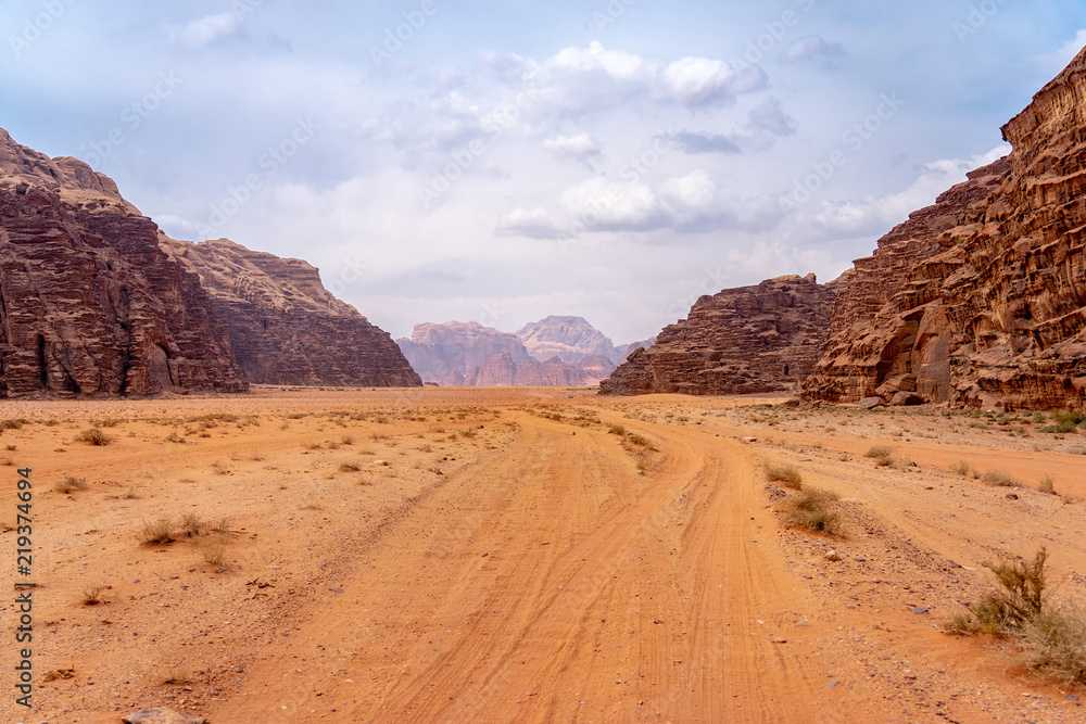 Desert road in Wadi Rum