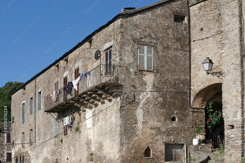 Facade of old building in Costa verde mountain.Corsica