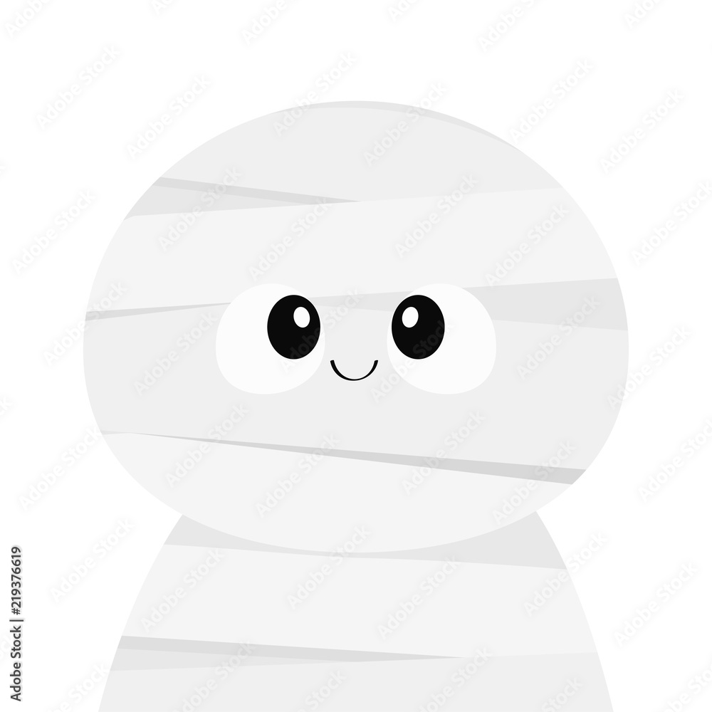 Mummy monster head . Happy Halloween. Cute cartoon funny spooky baby  character. Mum face. Greeting card. Flat design. White background.  Isolated. Stock Vector | Adobe Stock
