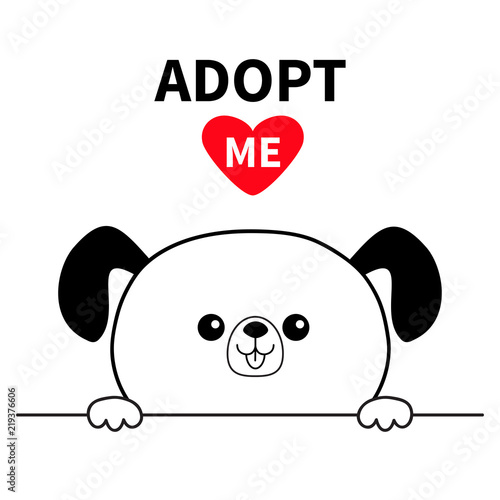Adopt me. Dont buy. Dog face head. Hands paw holding line. Pet adoption. Help homeless animal Cute cartoon puppy character. Funny baby pooch. Flat design. White background