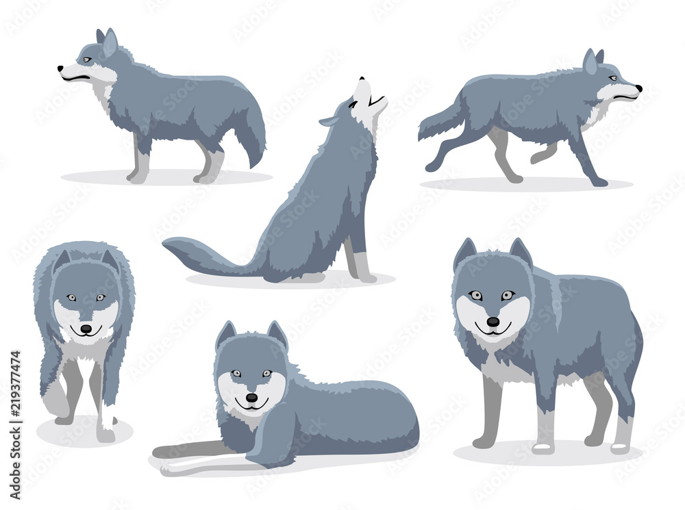 Obraz premium Ilustracja wektorowa postać z kreskówki szary wilk