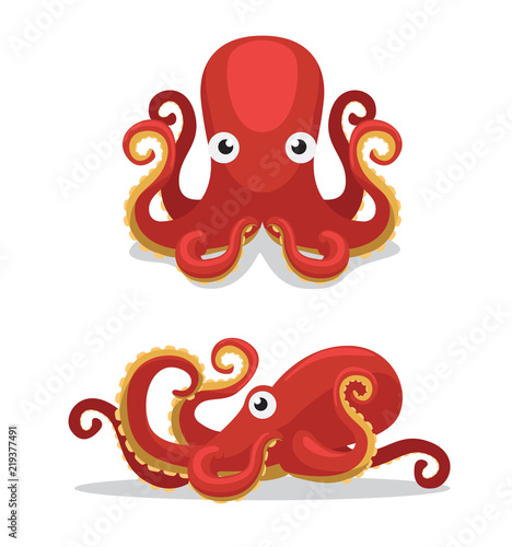 Cute Octopus Cartoon Vector Illustration