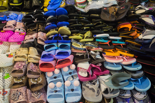 Slippers shop in the Thai market 1 January 2016