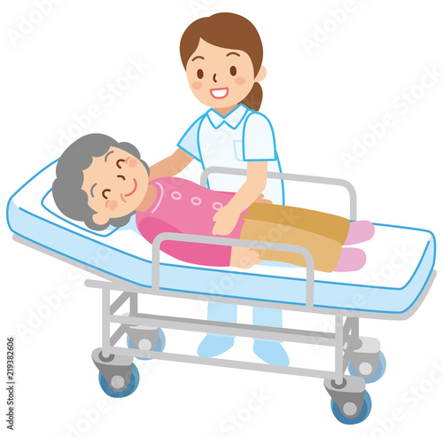 ストレッチャーと女性