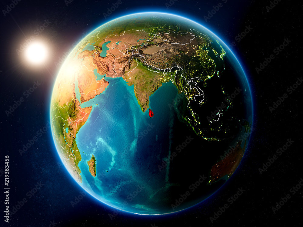 Sri Lanka with sunset from space