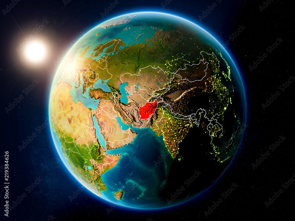 Fototapeta premium Afghanistan with sunset from space