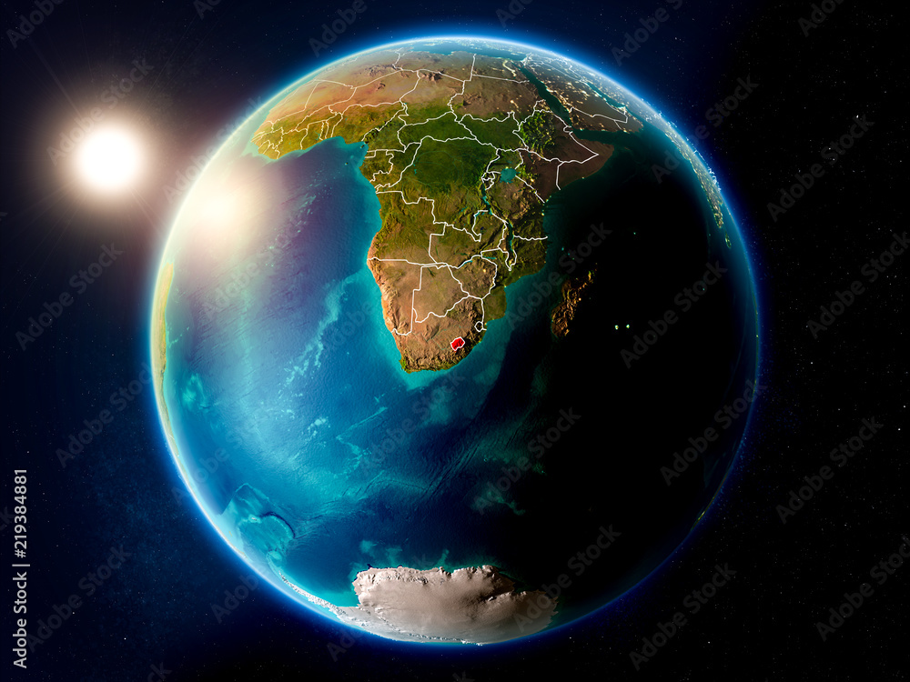 Obraz premium Lesotho with sunset from space