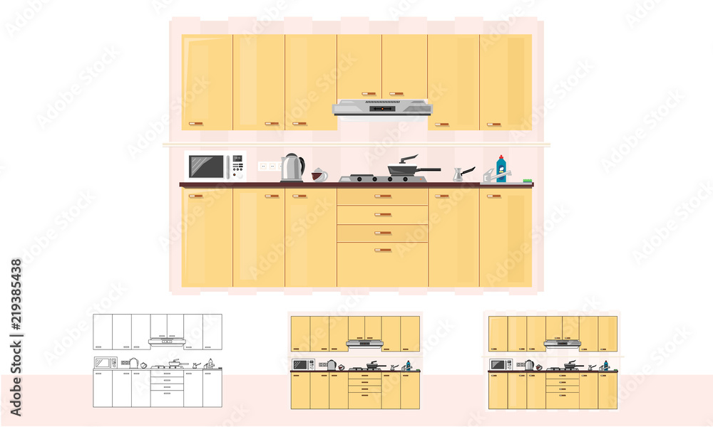 Fototapeta premium Kitchen. Dinner flat or linear room