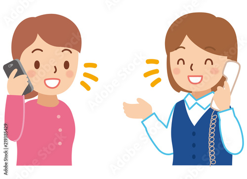 電話をする女性と受付