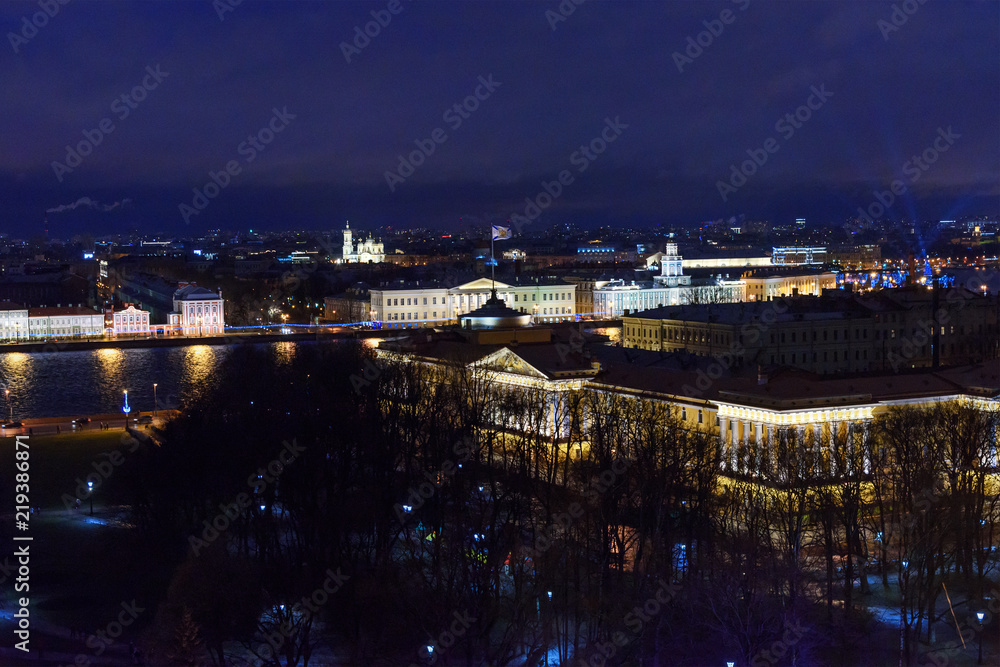 View of Neva embankment from the colonnade of St. Isaac's Cathedral. Saint Petersburg. Russia