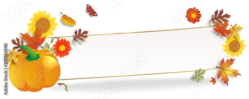 hebstlicher Banner mit Blättern und Kürbis