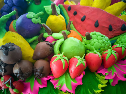 colorful of fruits made from plasticine clay