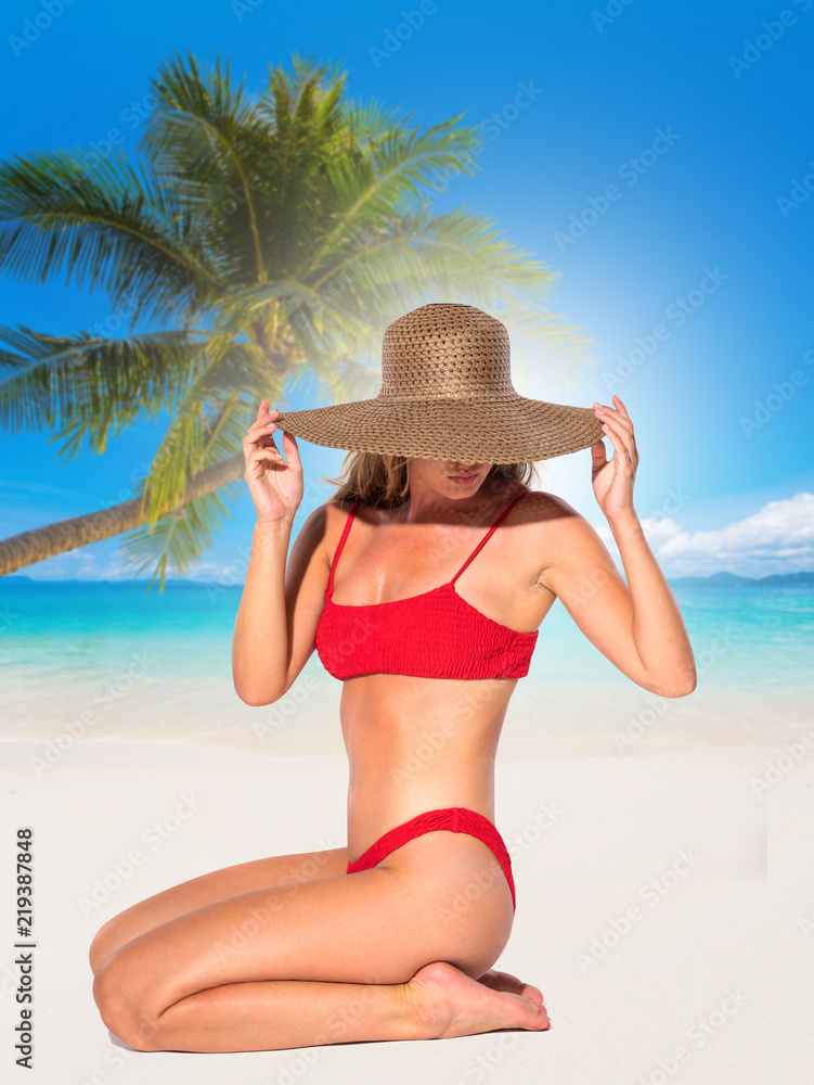 Young woman in bikini under sunlight