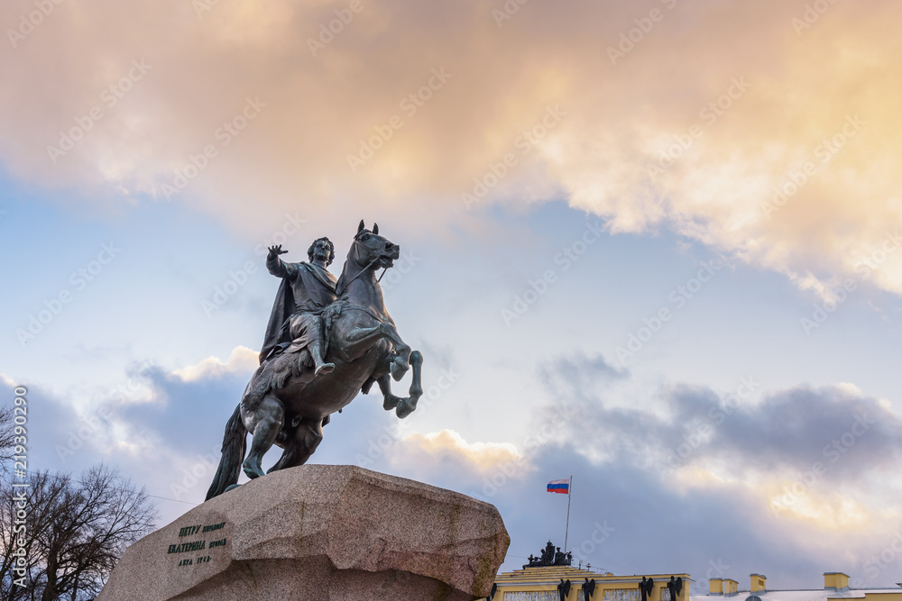 Bronze Horseman, Monument of Russian emperor Peter the Great in Saint Petersburg. Russia