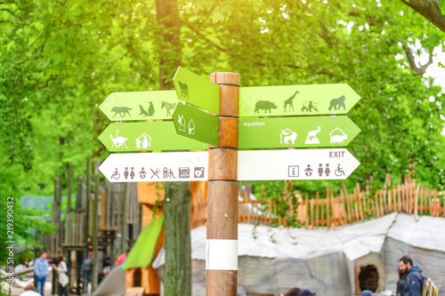 Photography Informational visitor sign pointer to tourist destinations in Berlin Zoo