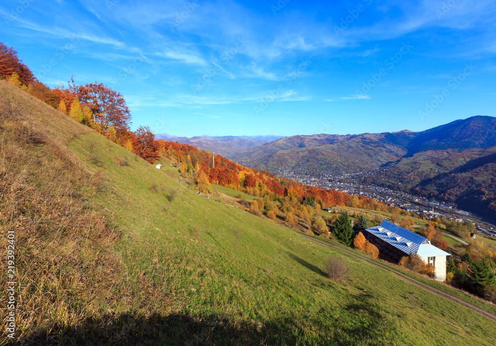 Naklejka premium Autumn Carpathian mountain, Rakhiv, Ukraine