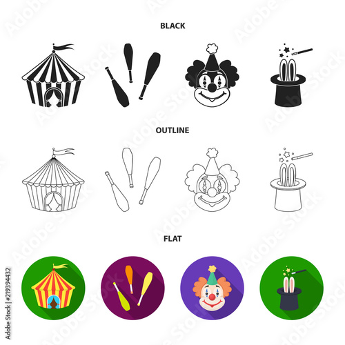 Circus tent, juggler maces, clown, magician hat.Circus set collection icons in cartoon style vector symbol stock illustration web.