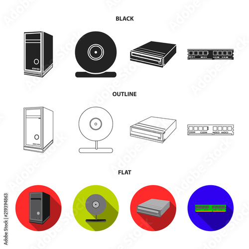 System unit, memory card and other equipment. Personal computer set collection icons in cartoon style vector symbol stock illustration web.