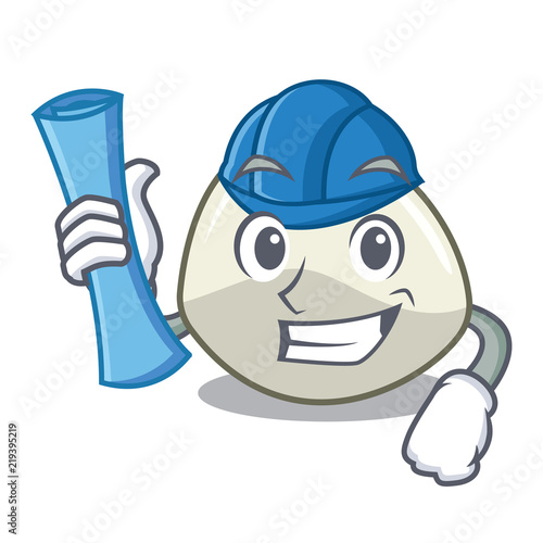Architect character cartoon fresh mozzarella cheese slices