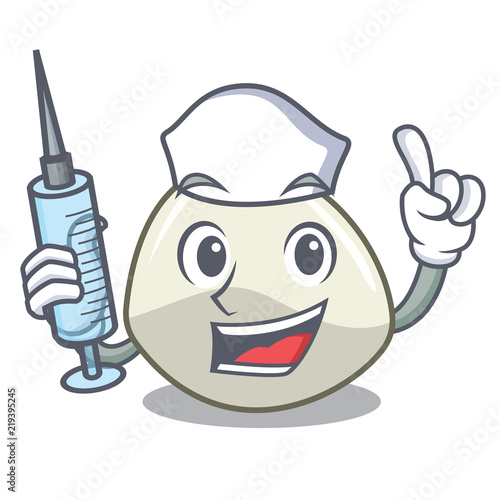 Nurse character cartoon fresh mozzarella cheese slices