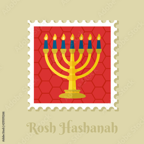 Menorah. Rosh Hashanah stamp. Shana tova