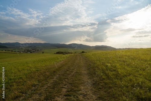 Sunrise and sunset over the hills and town. Slovakia