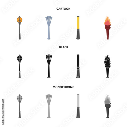 Lamppost in retro style, modern lantern, torch and other types of streetlights. Lamppost set collection icons in cartoon,black,monochrome style vector symbol stock illustration web.