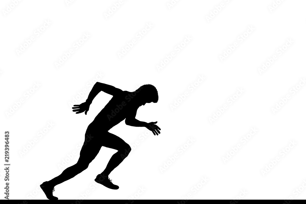 Silhouette  man  running  on white background