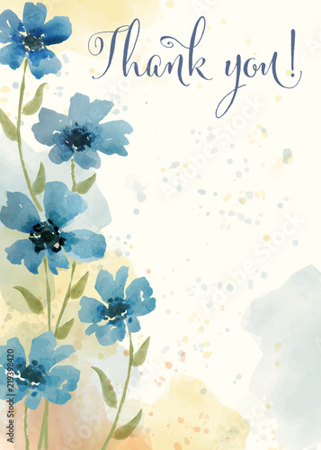 Beautiful watercolor floral card with message " Thank you"