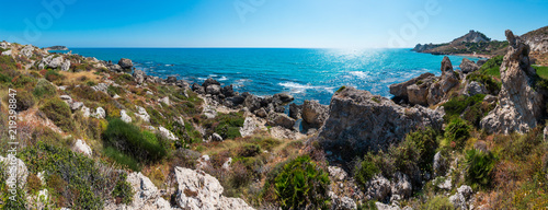 Fototapeta Naklejka Na Ścianę i Meble -  Sea beach near Rocca di San Nicola, Agrigento, Sicily, Italy