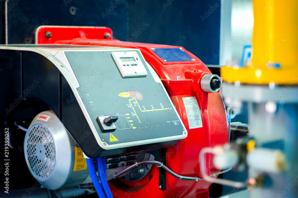 Modern boiler room equipment high power boiler burner. Boiler room