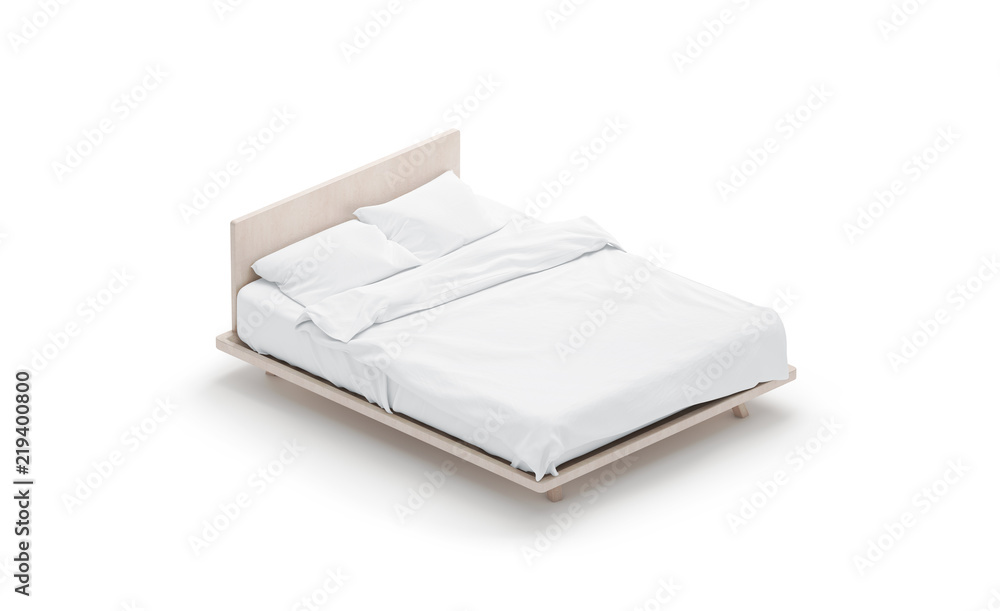 Blank white bed mock up, side view isolated, 3d rendering. Empty blanket and pillows mockup in place for sleep. Doss with clear mattress and bedsheet design template. Bedclothes with pilows and duvet. Blank white bed mock up, side view isolated, 3d rendering. Empty blanket and pillows mockup in place for sleep. Doss with clear mattress and bedsheet design template. Bedclothes with pilows and duvet.