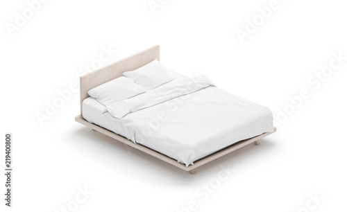 Tablou pe pânză Blank white bed mock up, side view isolated, 3d rendering