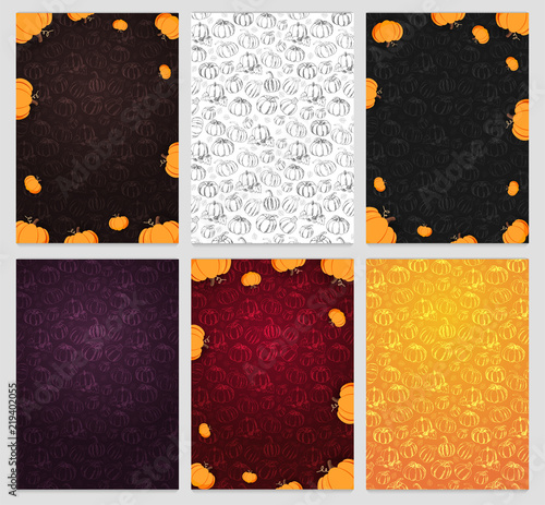 Set of Autumn Background with Pumpkin for shopping sale, promo poster and frame leaflet, web banner. Vector illustration template.