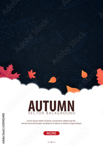 Autumn Background with leaves. For shopping sale, promo poster and frame leaflet, web banner. Vector illustration template.