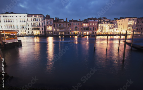 Night view of architects from Grand canal in Venice, Italy