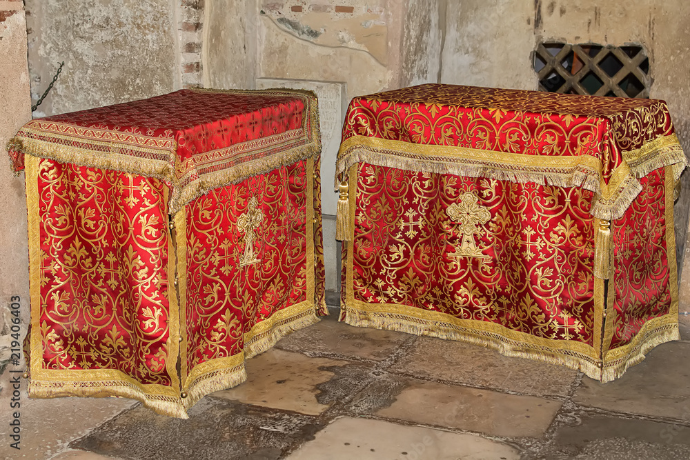 Naklejka premium Thessaloniki, Greece - August 16, 2018 :Catacombs of Saint Demetrius, Thessaloniki, the church is believed to be built, the site of the old Roman baths, where Saint Demetrius was executed.