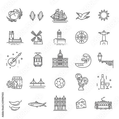 Portugal travel icons set