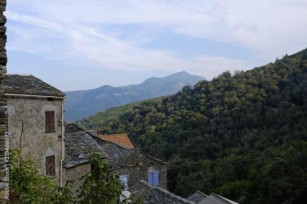 french old town stone houses in a mountain village on corsica