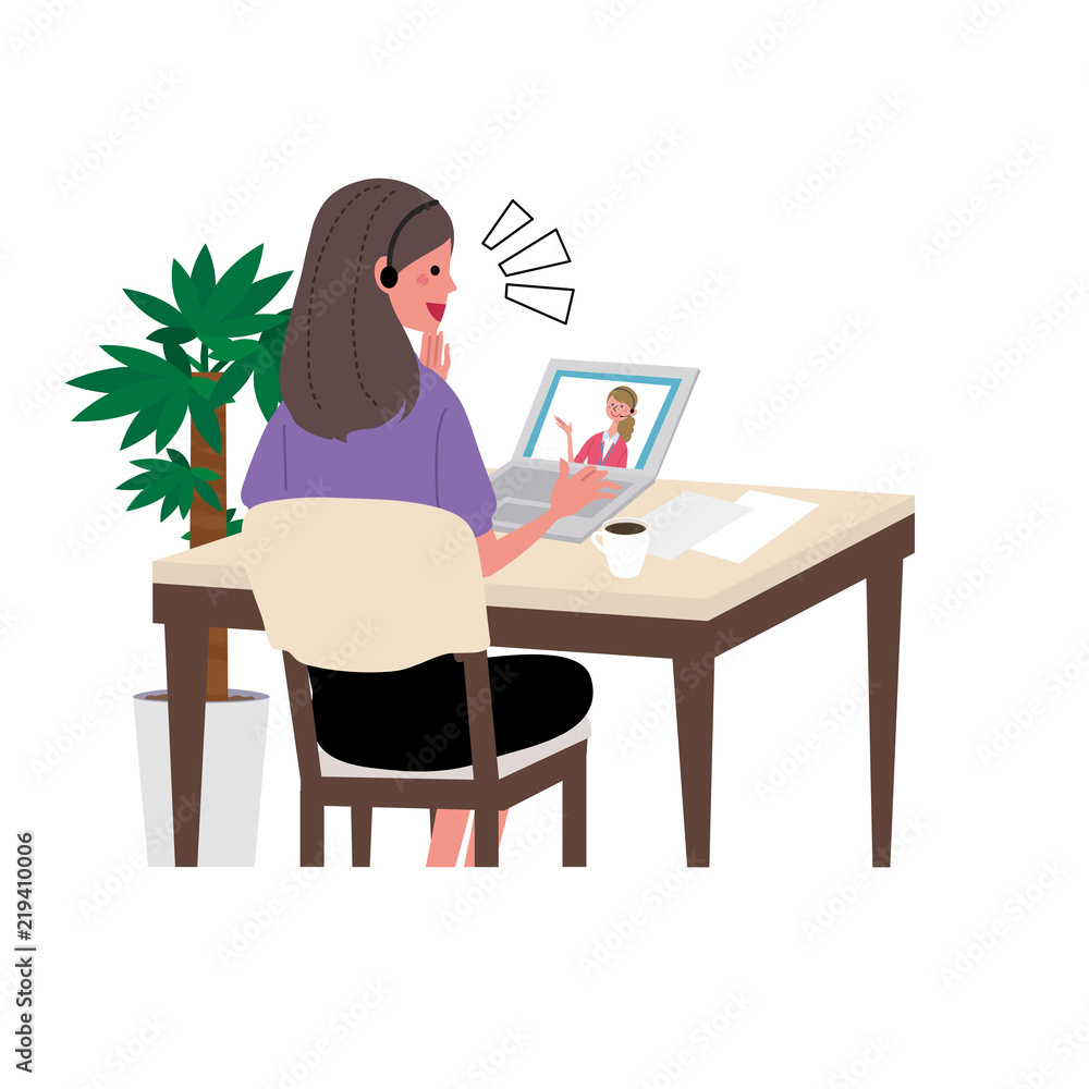 パソコンをする女性 イラスト 英会話 オンライン授業 Stock Vector Adobe Stock
