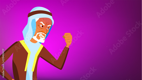 Arab Man Banner Vector. Express Emotions. Presenting. Traditional Robe. For Postcard, Announcement, Cover Design. Illustration