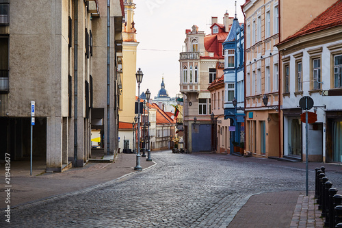Empty main tourist street in capital of Lithuania - Vilnius 