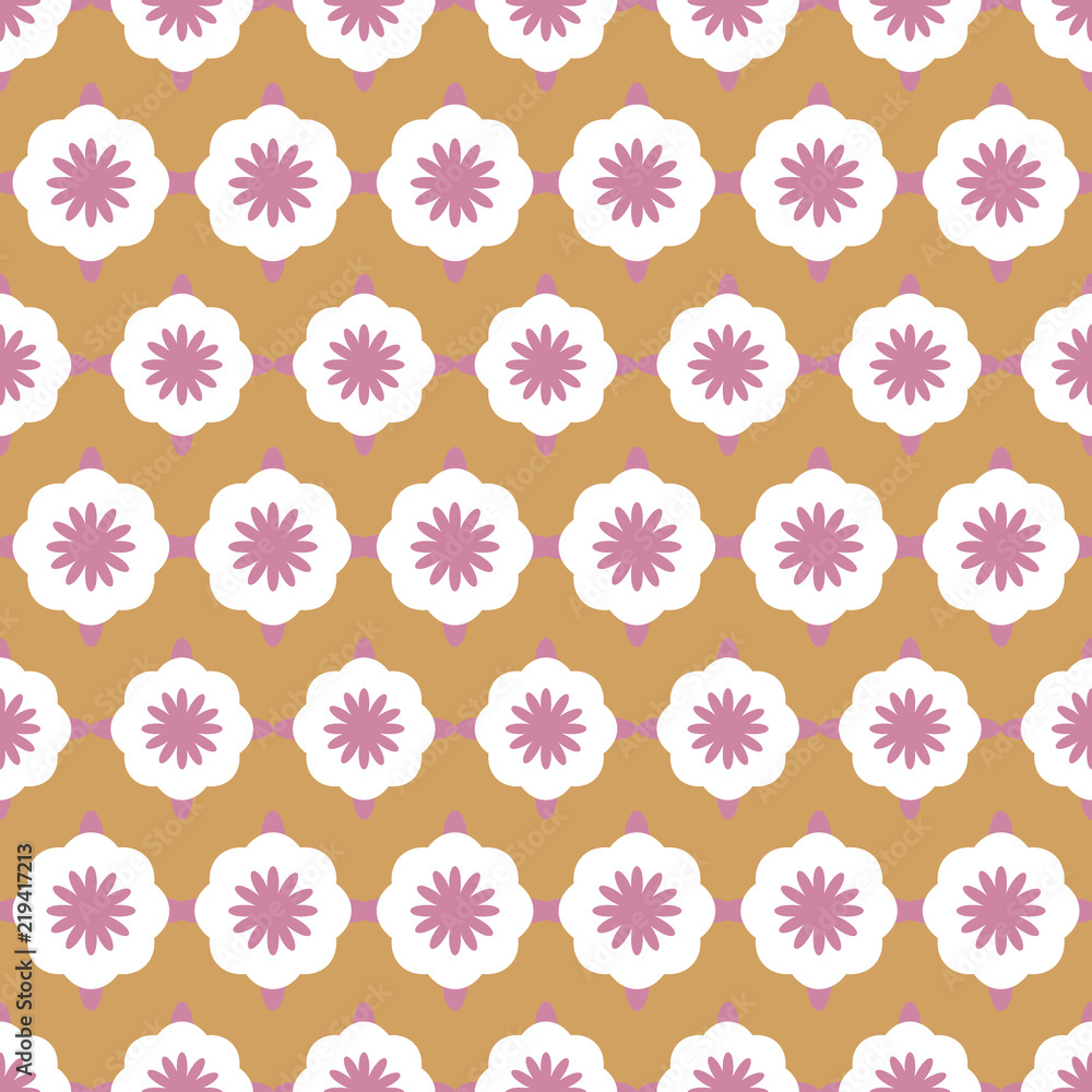 Vector Geometric Flowers in Rose and White seamless pattern background. Perfect for prints, cards, wallpapers, scrapbooking and fabrics.