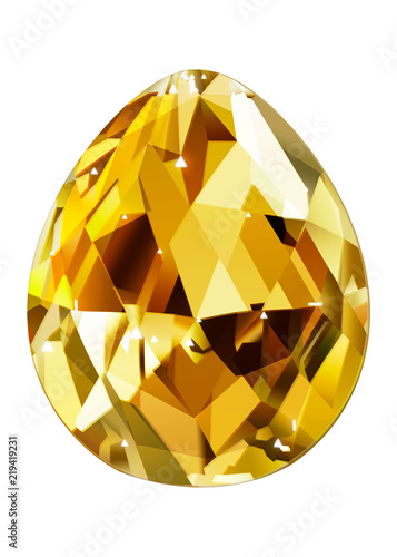 Isolated yellow gemstone on white background. Precious faceted stone in the form of drops