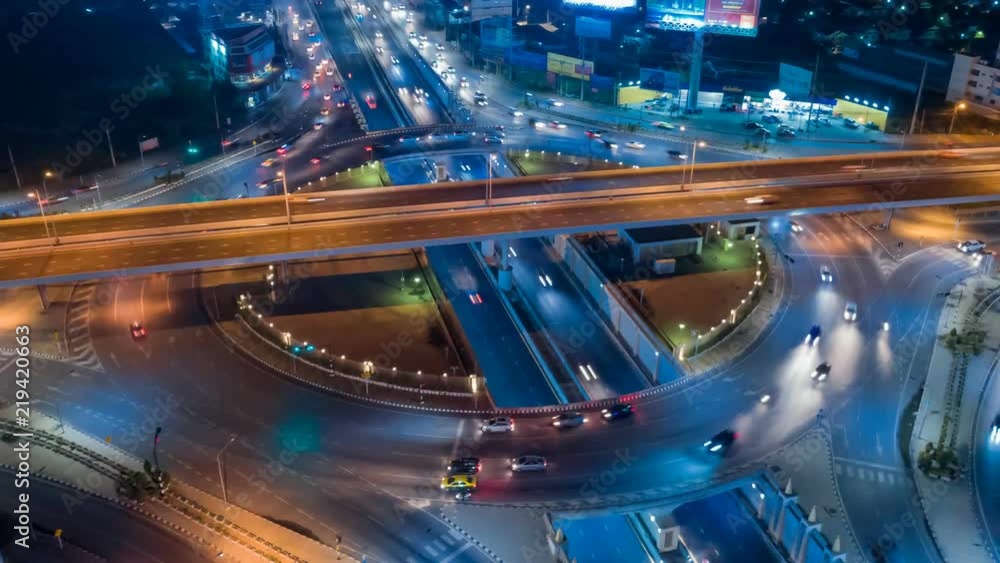 Hyperlapse timelapse moving go right circular of night city traffic on ...