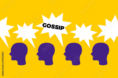 Gossip - organic spread of informal and negative information through social talking and speaking with people in the group. Verbal attack and assault through communication. Vector illustration