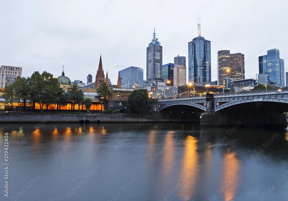 Melbourne and Yarra river at night - landmark cityscape