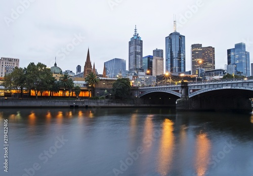 Melbourne and Yarra river at night - landmark cityscape
