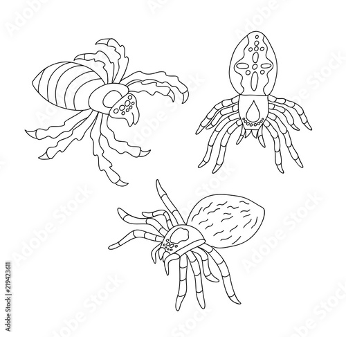 Set of black and white spiders for coloring.