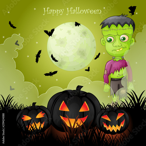 Halloween card with spooky Frankenstein